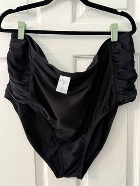 Kona Sol Black High-Waist Ruched Bikini Bottom